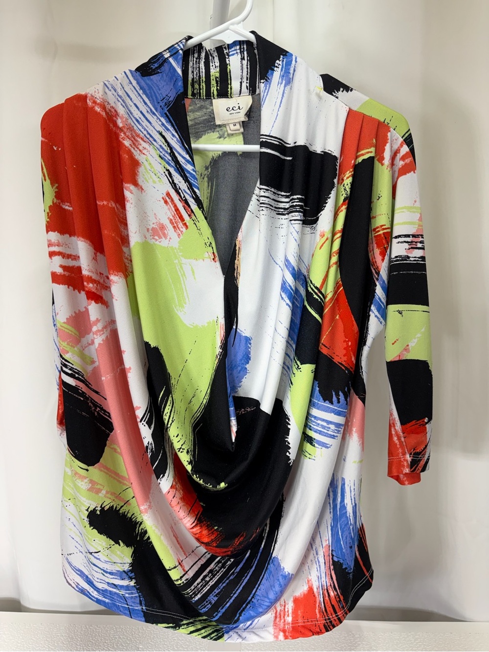 ECI Draped Cowl Neck Tunic in Red, Blue, Lime, Black, White 3767